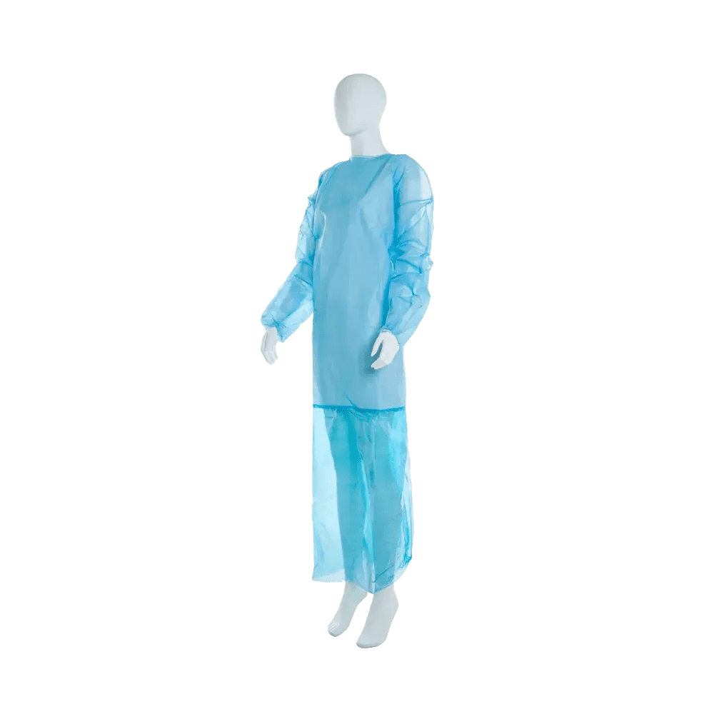 Polypropylen Vlieskittel mit angenähter Schürze, blau, Med-Comfort