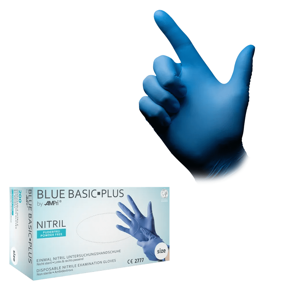 Nitrile gloves, blue, size M, powderfree, blue Basic-Plus: buy nitrile disposable gloves as protective gloves and examination gloves made of nitrile.