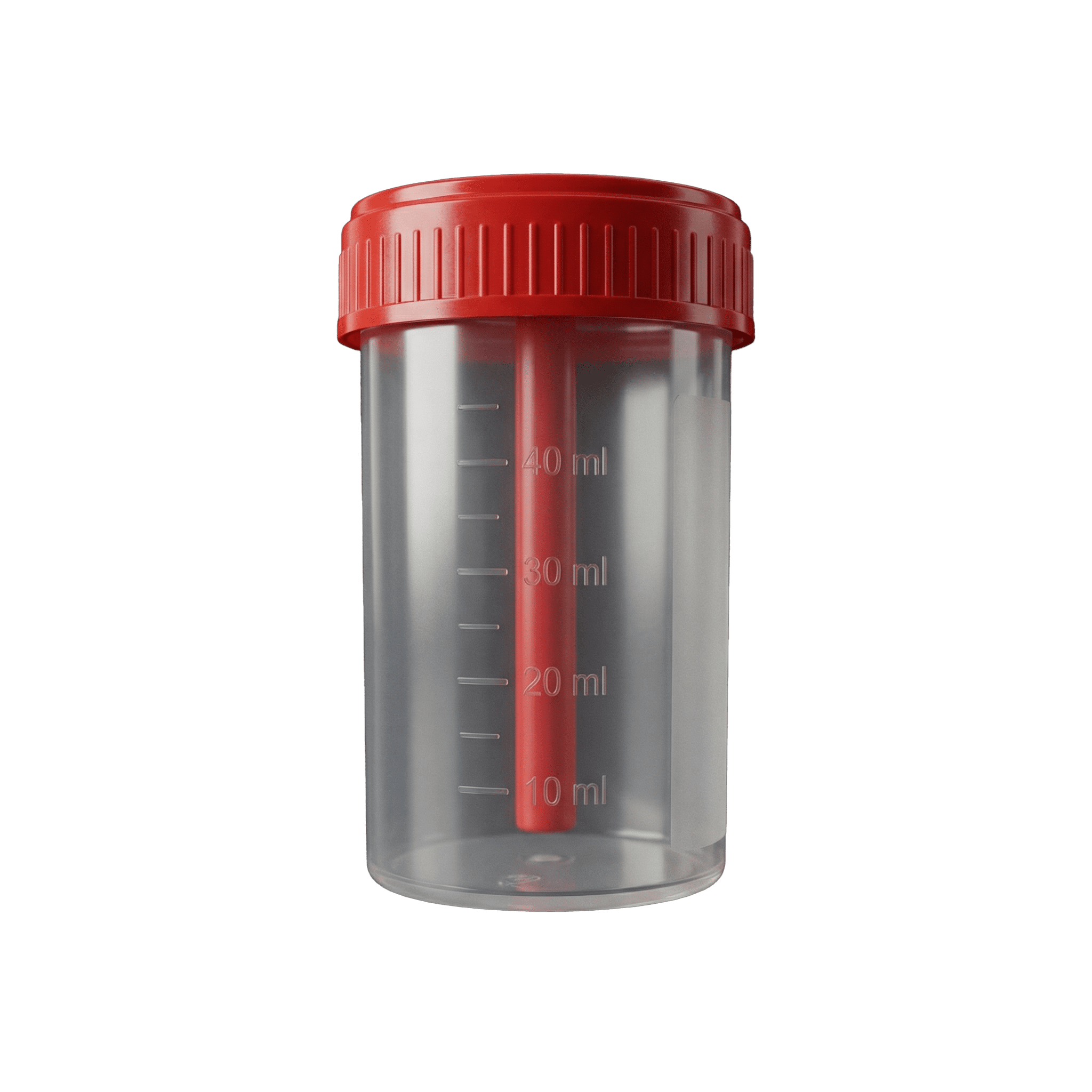 PP Stool collection container, 40 ml, transparent, red with PE closure