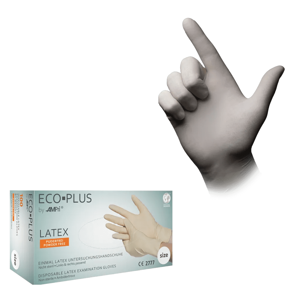 Guantes de látex, blanco, talla S, sin polvo, Eco-Plus: comprar guantes desechables de látex como guantes de examen y guantes de protección.