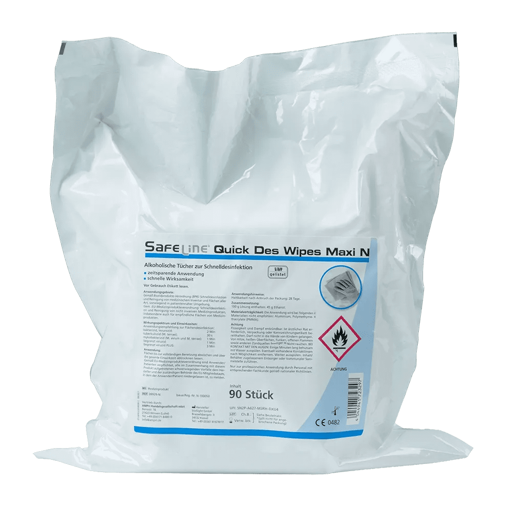 Disinfectant wipes, maxi set, in stand-up pouch, Safeline Quick Des Wipes