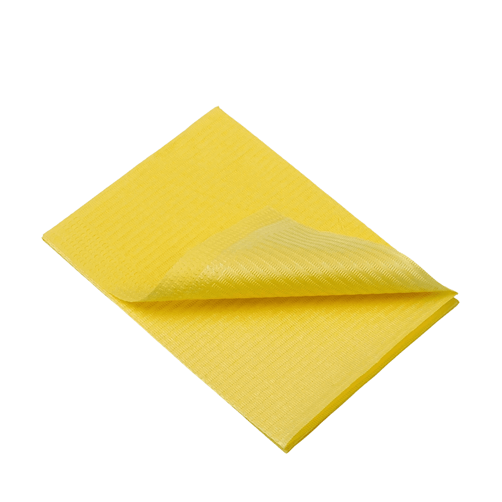 Servilletas dentales desechables para pacientes, 33 x 45 cm, color amarillo: comprar servilletas dentales de 1 o 2 capas para utilizarlas durante los tratamientos dentales como material de consulta.