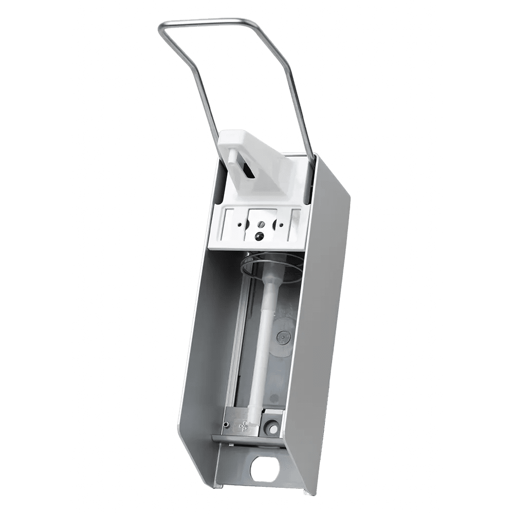 Wandspender für 500 ml Desinfektionsmittel und Flüssigseifen, 270 x 81 x 230 mm, langer Hebel Wandspender für 500 ml Desinfektionsmittel und Flüssigseifen, 270 x 81 x 230 mm, langer Hebel