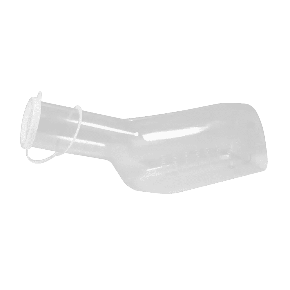 PVC Urinflasche für Männer, graduiert, 1 Liter, Farbe glasklar mit weißem PE Deckel, Top-Comfort PVC Urinflasche für Männer, graduiert, 1 Liter, Farbe glasklar mit weißem PE Deckel, Top-Comfort