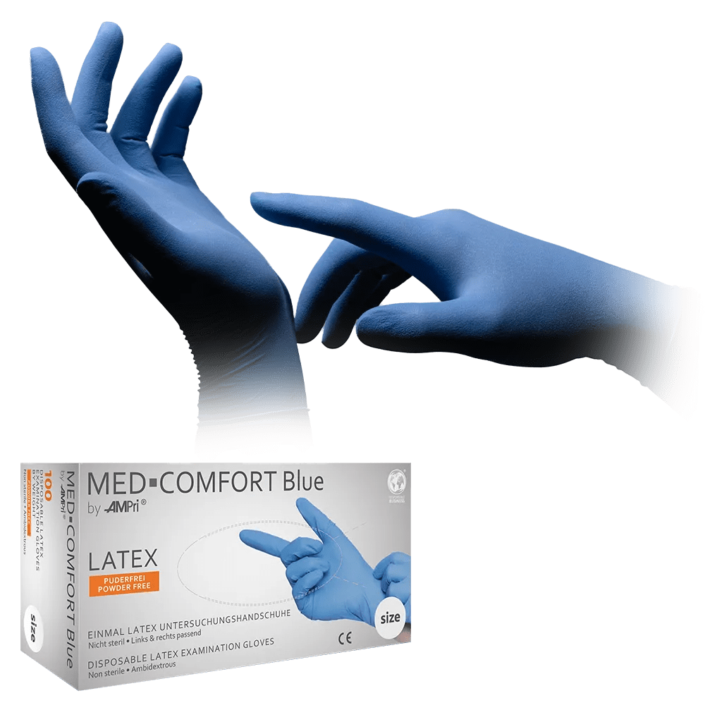 Latexhandschuhe, blau, Größe M, puderfrei, Med-Comfort blue: Einweg Untersuchungshandschuhe & Schutzhandschuhe aus Latex kaufen. Latexhandschuhe, blau, Größe M, puderfrei, Med-Comfort blue: Einweg Untersuchungshandschuhe & Schutzhandschuhe aus Latex kaufen.