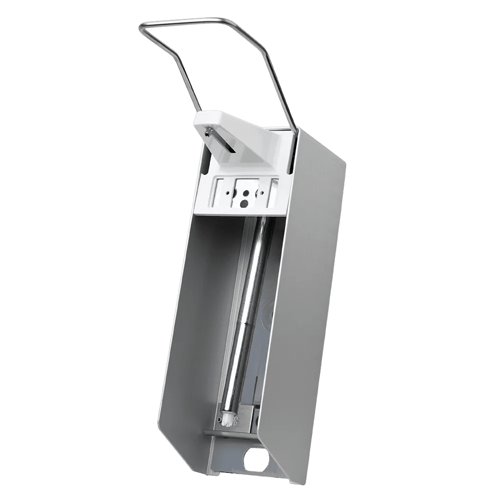 Wall dispenser for 1000 ml disinfectant and liquid soaps, 320 x 94 x 230 mm, long lever