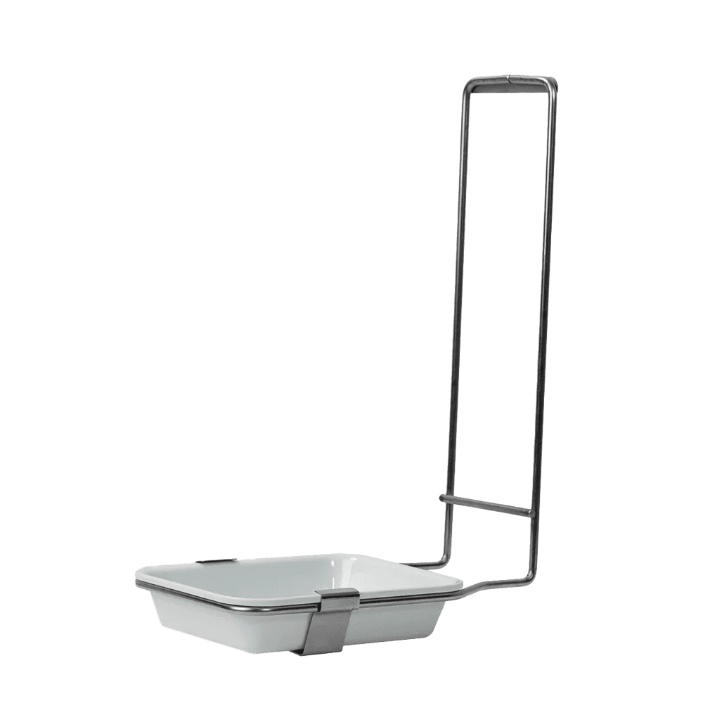 Stainless steel dish holder, for all 500 ml disinfectant and soap dispensers with removable plastic dish as an accessory for wall dispensers.