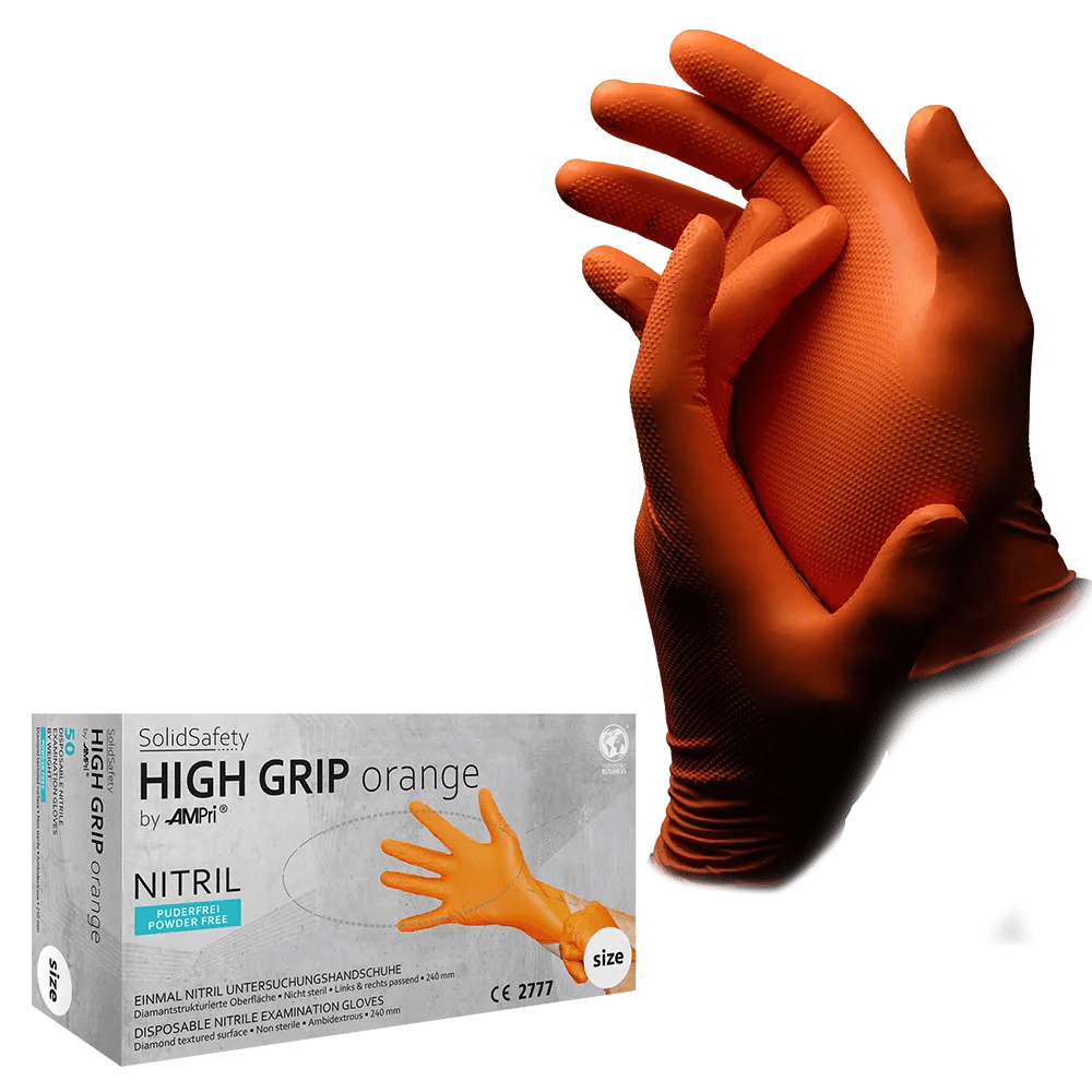 High Grip Einmalhandschuh aus Nitril, Größe M, orange, SolidSafety: extra griffigen und chemikalienbeständigen Arbeitsschutzhandschuh aus Nitril und für den Lebensmittelbereich geeignet als PSA kaufen. High Grip Einmalhandschuh aus Nitril, Größe M, orange, SolidSafety: extra griffigen und chemikalienbeständigen Arbeitsschutzhandschuh aus Nitril und für den Lebensmittelbereich geeignet als PSA kaufen.