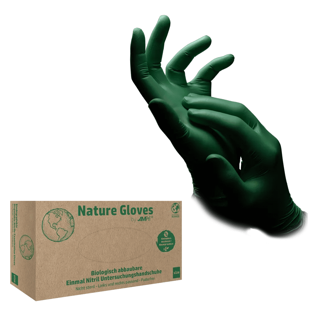 Nitrilhandschuhe, grün, Größe XL, puderfrei, Nature Gloves by Med-Comfort