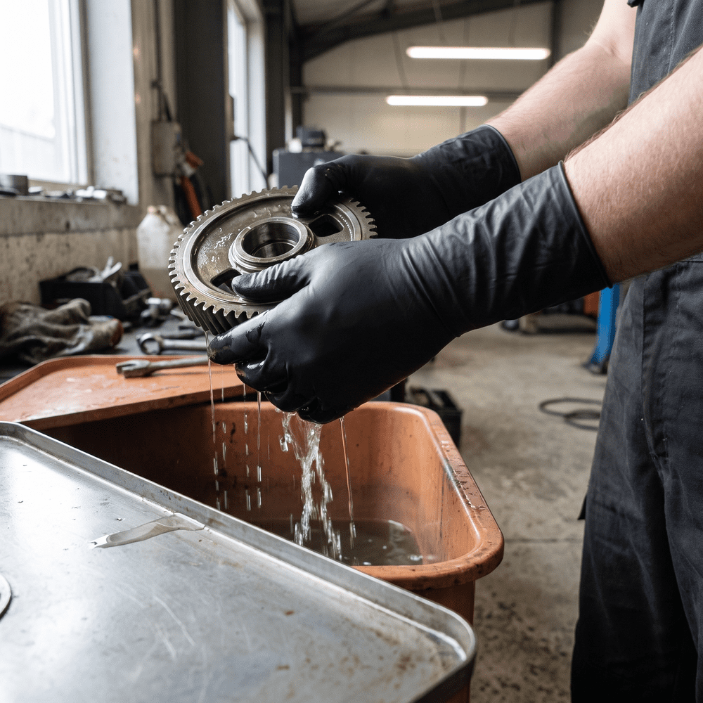 Latex gloves with overlength, black, size M, unpowdered, Black 300 Latex: buy latex disposable as examination gloves & protective gloves.