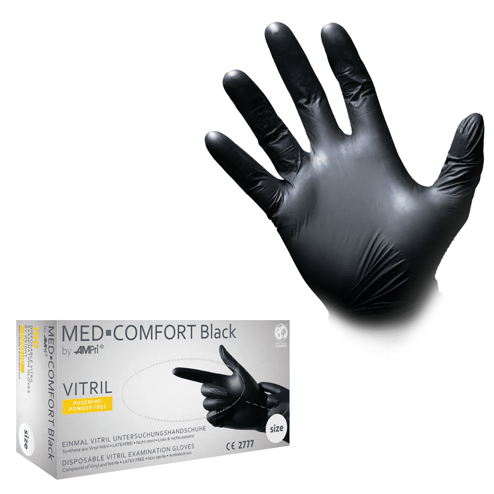 Vitrilhandschuhe, schwarz, Größe M, puderfrei, Med-Comfort Vitril: Vitril Einmalhandschuhe & Schutzhandschuhe als PSA kaufen. Vitrilhandschuhe, schwarz, Größe M, puderfrei, Med-Comfort Vitril: Vitril Einmalhandschuhe & Schutzhandschuhe als PSA kaufen.