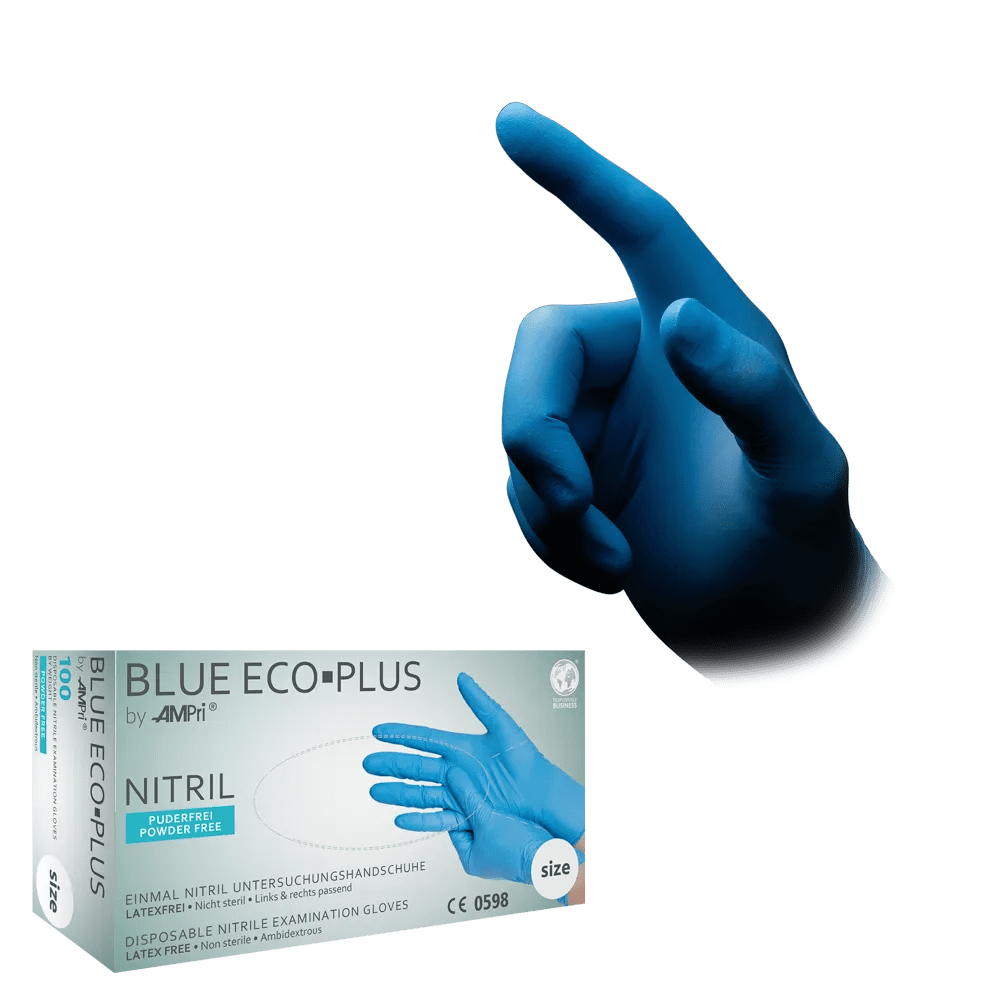 Guantes de nitrilo, azul, talla M, sin polvo, Azul Eco-Plus: comprar guantes desechables de nitrilo como guantes de protección y guantes de examen de nitrilo.