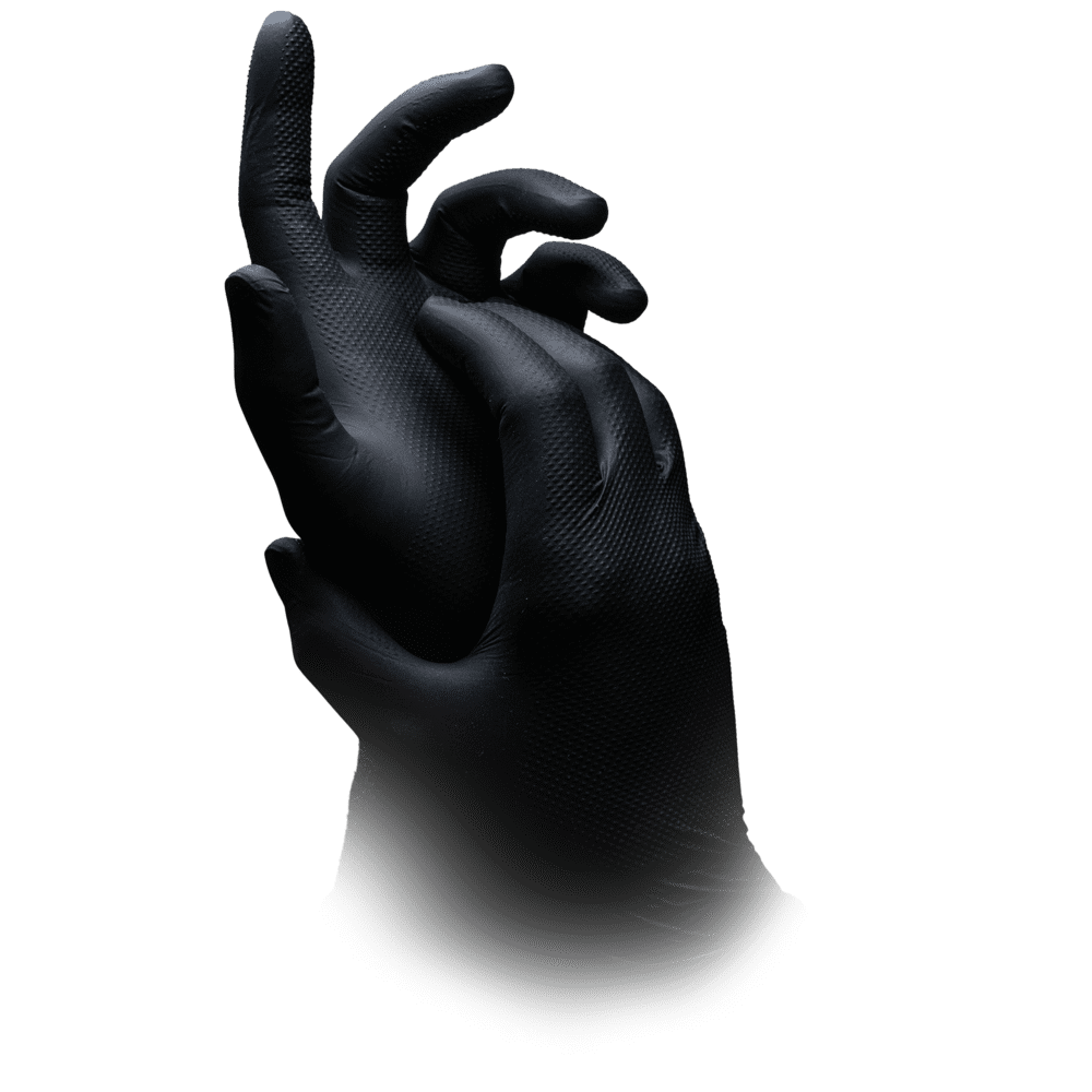 High Grip disposable nitrile glove, size M, black, SolidSafety: extra-grip and chemical-resistant work glove made of nitrile and suitable for the food industry, buy as PPE.