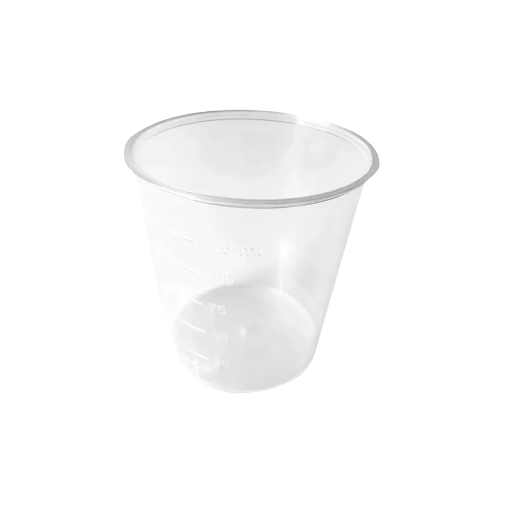 Recipiente de recogida de orina de PP sin tapa, 125 ml, color transparente: comprar vaso de orina graduado para el transporte seguro de la orina como suministro de la sala y del paciente.