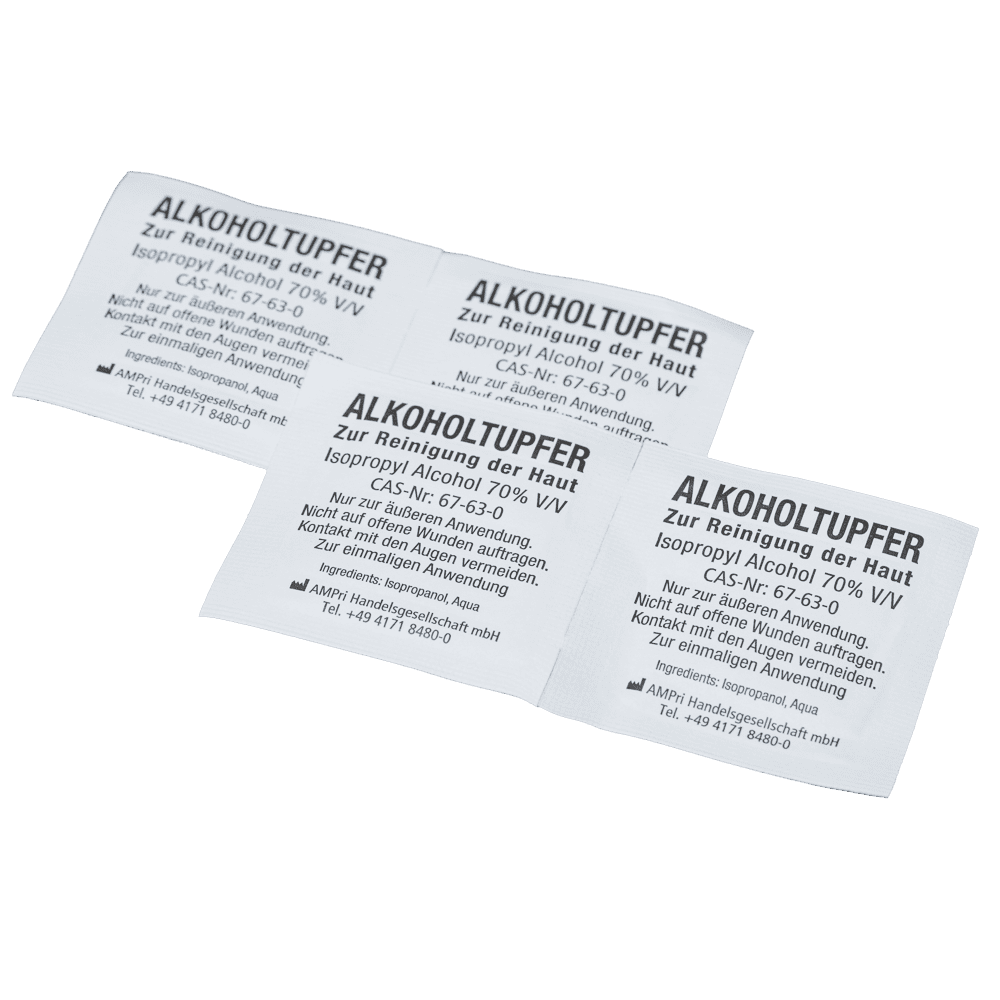 PP Viskose Alkoholtupfer, weiß, 6,5 x 3 cm - gefaltet auf 3,2 x 3 cm, Clean-Comfort