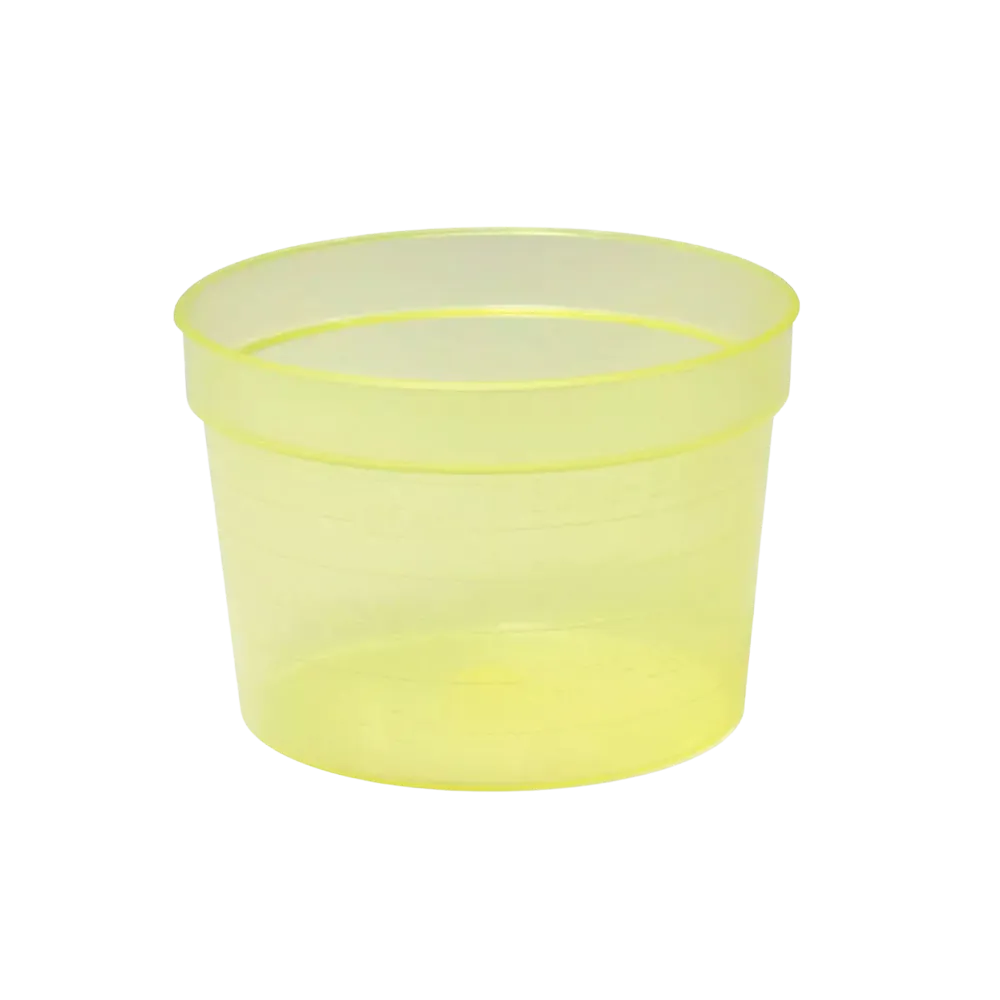 Vaso para medicamentos de PP, color amarillo, ancho, 30 ml, graduado