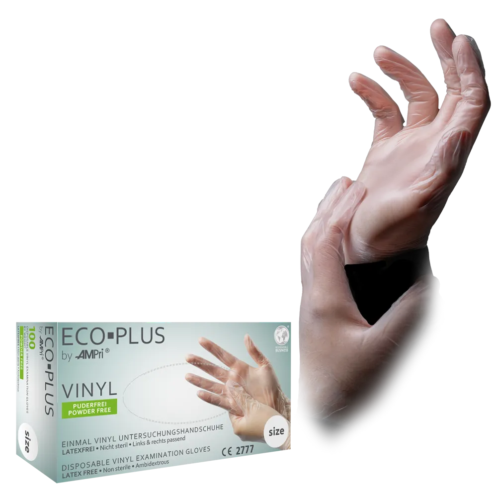 Vinyl gloves, white, size L, powderfree, Eco-Plus: buy vinyl disposable gloves & protective gloves as PPE.