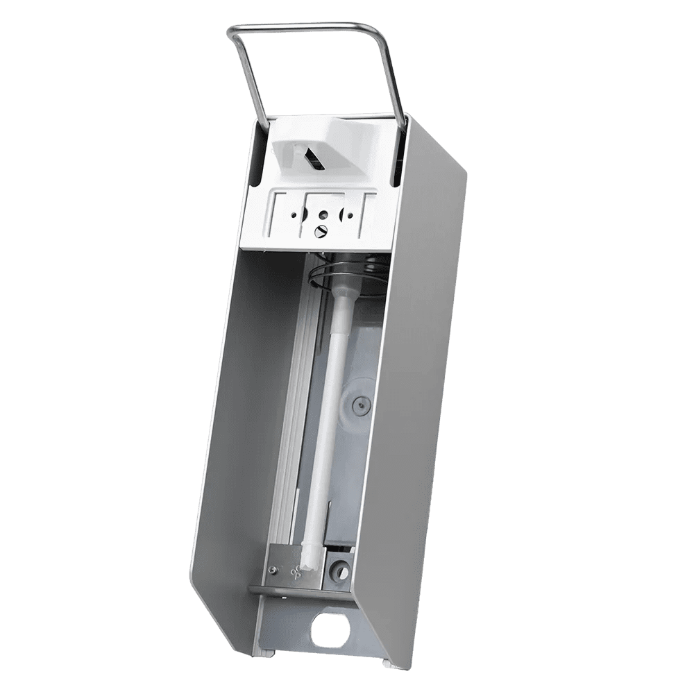 Wall dispenser for 1000 ml disinfectant and liquid soaps, 320 x 94 x 160 mm, short lever
