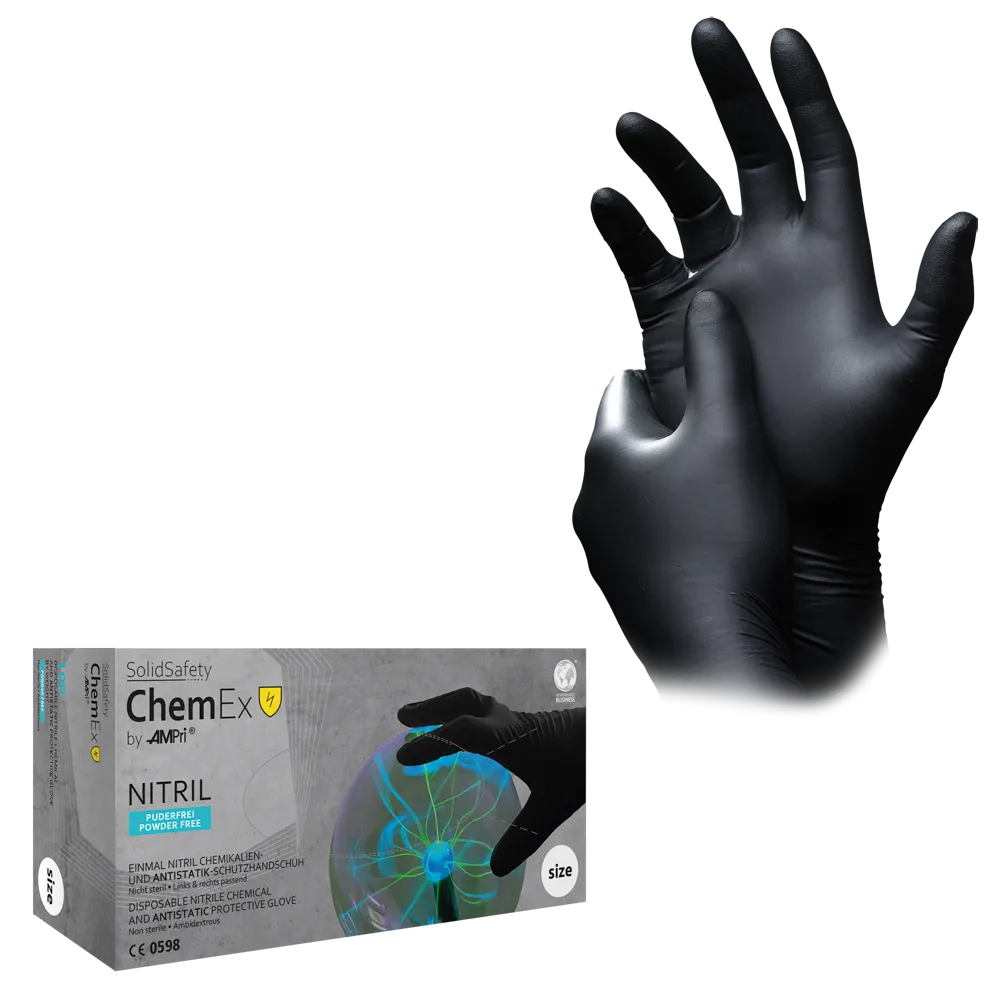 Protective nitrile glove, M, black, SolidSafety Chem Ex nitrile glove: buy antistatic and powderfree disposable chemical protective glove as PPE.