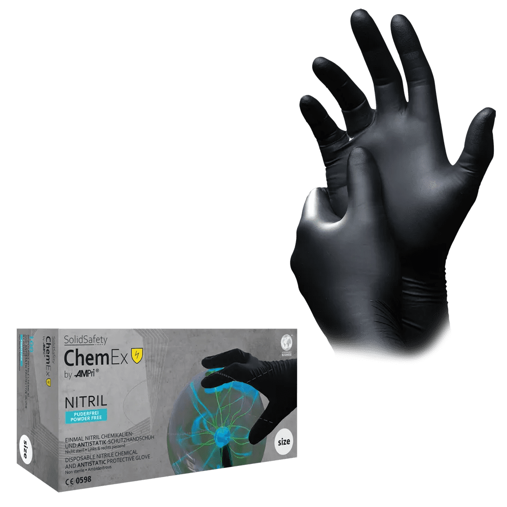 Schutzhandschuh aus Nitril, M, schwarz, SolidSafety Chem Ex Nitrilhandschuh: antistatischer und puderfreier Einmal-Chemikalienschutzhandschuh als PSA kaufen. Schutzhandschuh aus Nitril, M, schwarz, SolidSafety Chem Ex Nitrilhandschuh: antistatischer und puderfreier Einmal-Chemikalienschutzhandschuh als PSA kaufen.
