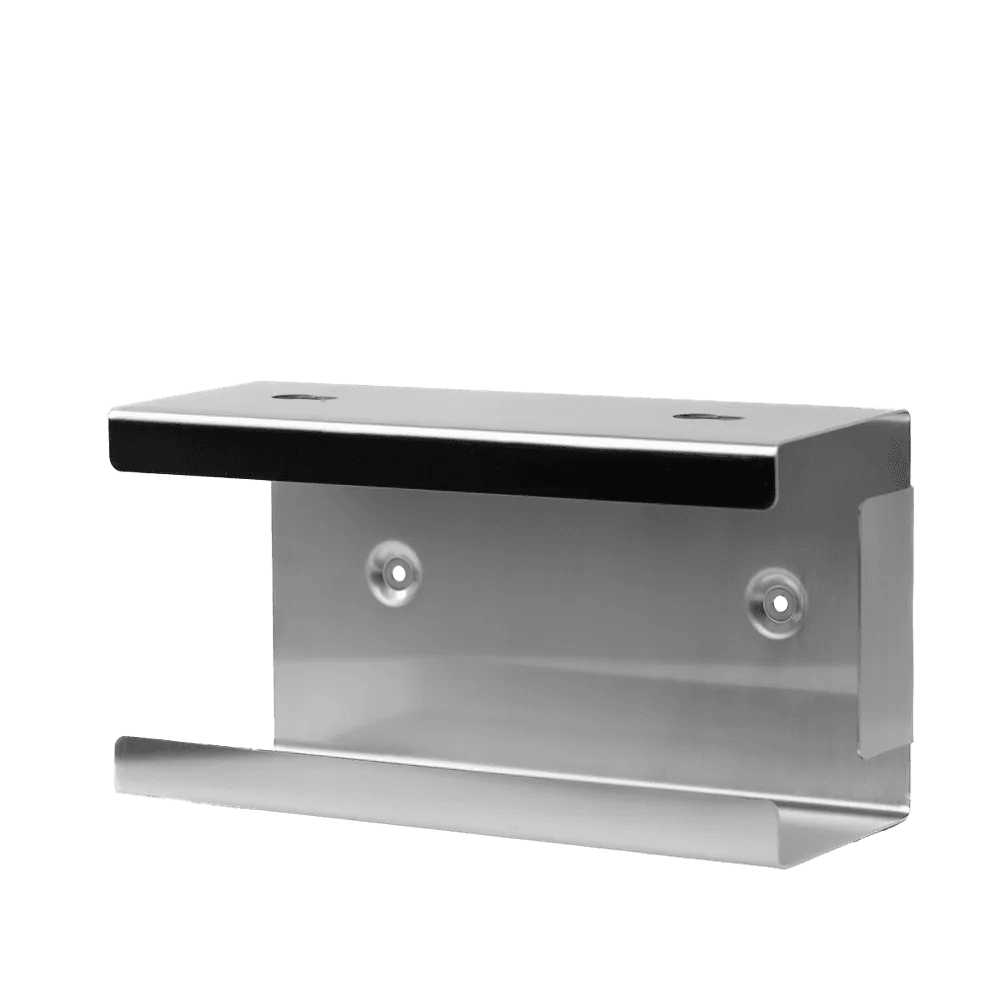 Disposable glove dispenser plug-in system, glove dispenser holder, 250 x 130 x 75 mm, stainless steel: buy matching stainless steel dispenser for surgical glove boxes or standard boxes as accessory for disposables.