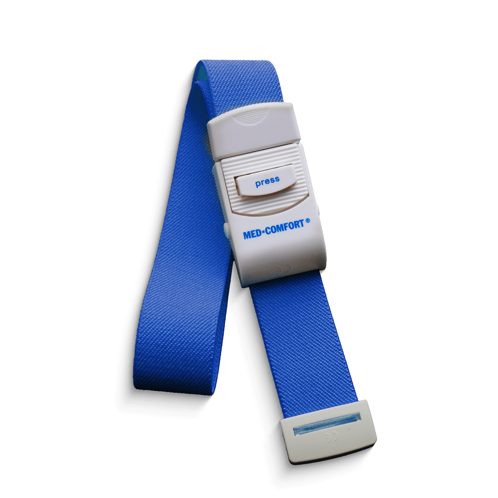 Vein tourniquet, colour blue, 2,5 x 45 cm, Med-Comfort: buy latex-free plastic tourniquet for better palpability of the blood vessels as a medical aid for patients needs.