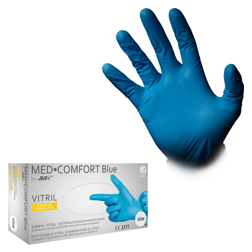 Vitrilhandschuhe, blau, Größe M, puderfrei, Med-Comfort blue Vitril: Vitril Einmalhandschuhe & Schutzhandschuhe als PSA kaufen.