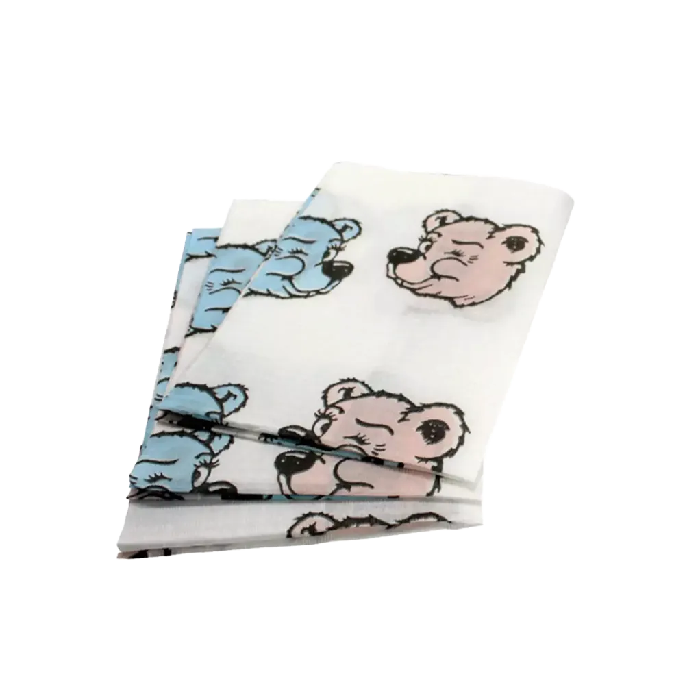 Dental children's disposable patient napkins, 33 x 35 cm, white with bear print, Med-Comfort: buy single-ply children's dental napkins for use during dental treatments and dental care as dental practice supplies for children.