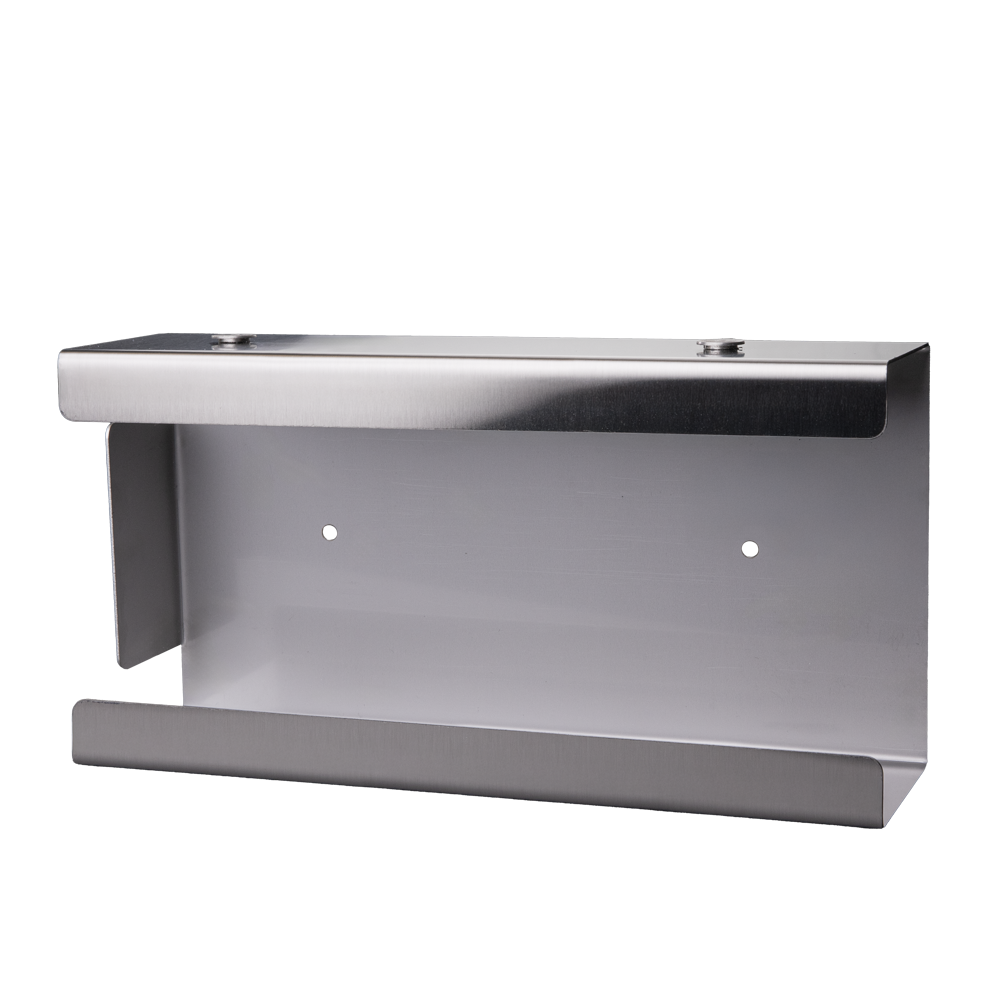Disposable glove dispenser, glove holder, 250 x 130 x 75 mm, stainless steel: buy matching stainless steel dispenser for surgical glove boxes or standard boxes as accessory for disposables.