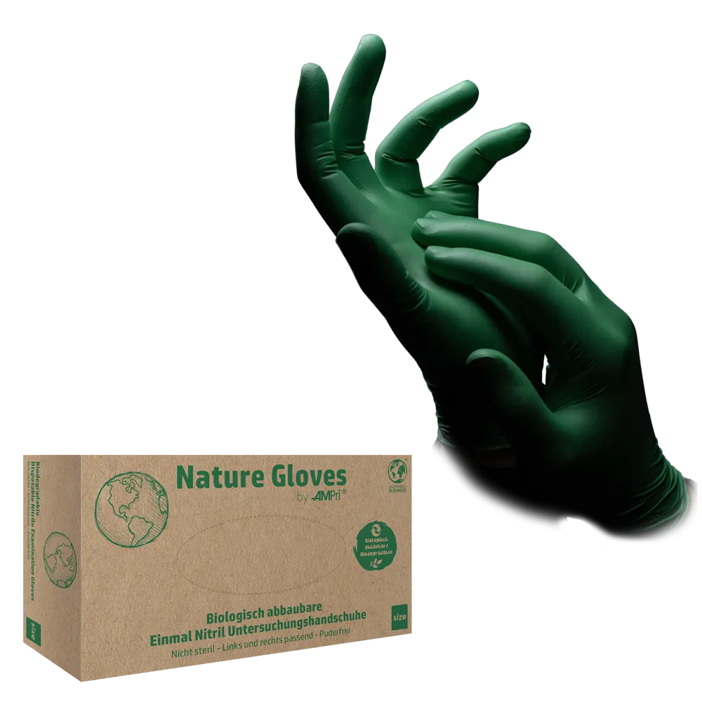 Nitrilhandschuhe, grün, Größe XL, puderfrei, Nature Gloves by Med-Comfort