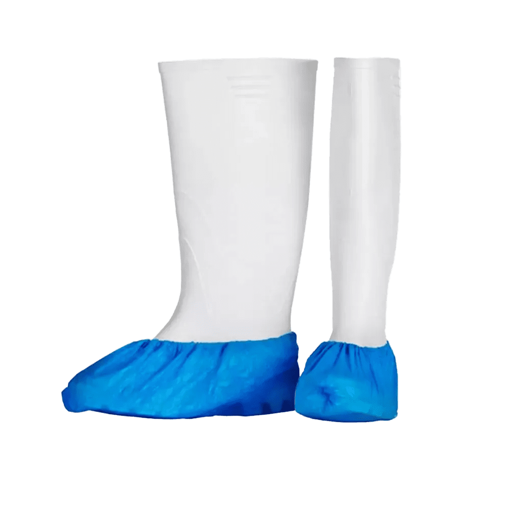 PE Einmal Überziehschuhe, 15 x 42 cm, blau, Polyethylen, Eco-Plus: Einweg Überschuhe mit eingefasstem Latexgummi als hygienische Schutzüberschuhe kaufen.