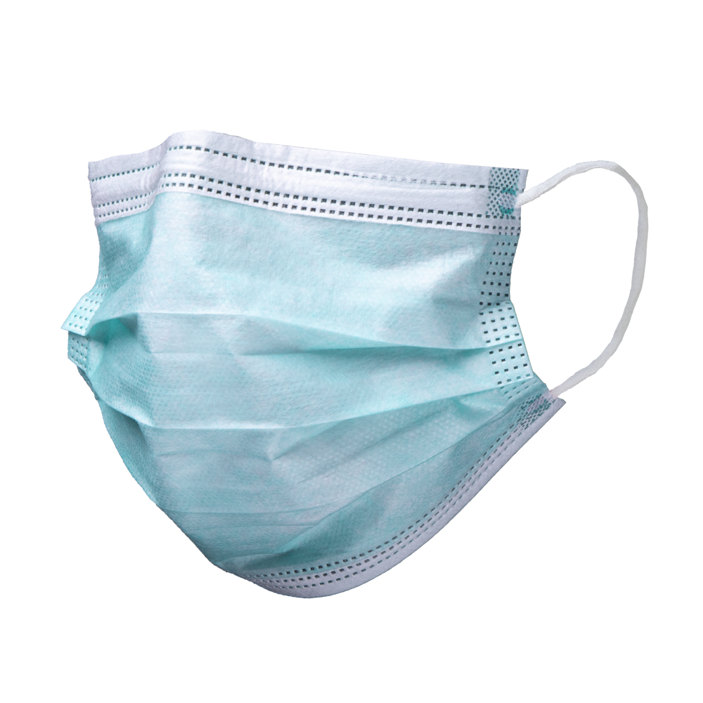 Surgical mask, green, 3-ply, type II, with elastic bands, Basic-Plus: buy non-woven mouth protection as medical disposable masks.