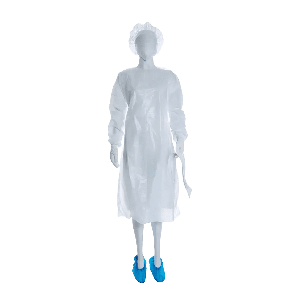 Hygiene SET, SMS gown, face mask, barrette bonnet, nitrile gloves, PE overshoes, apron, waste bag, Safe Comfort