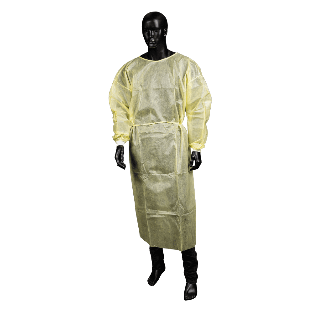 Vlieskittel mit PE-Beschichtung, Größe L, XL, Farbe gelb, Vlies, Med-Comfort: Einmalkittel zum Binden, mit Trikotbündchen für einen sicheren Sitz am Arm kaufen.
