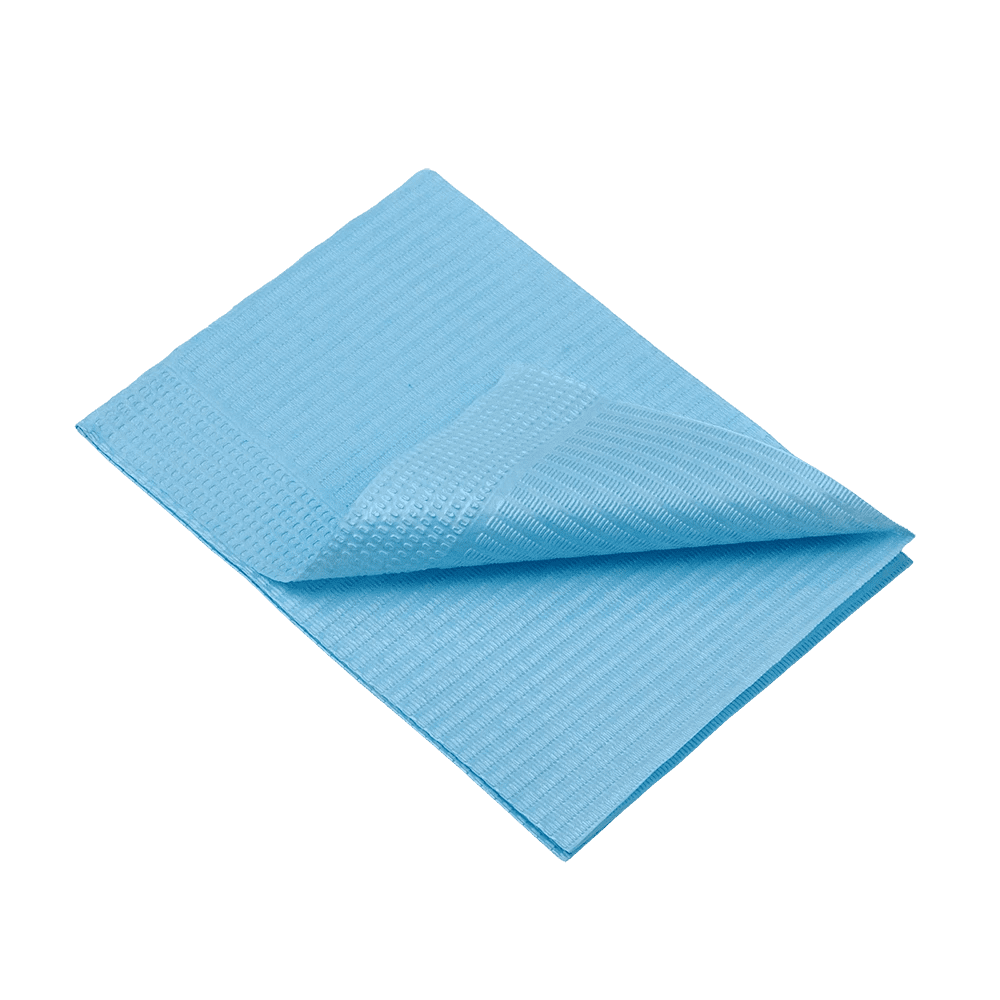 Servilletas dentales desechables para pacientes, 33 x 45 cm, color azul claro: comprar servilletas dentales de 1 o 2 capas para utilizarlas durante los tratamientos dentales como material de consulta.
