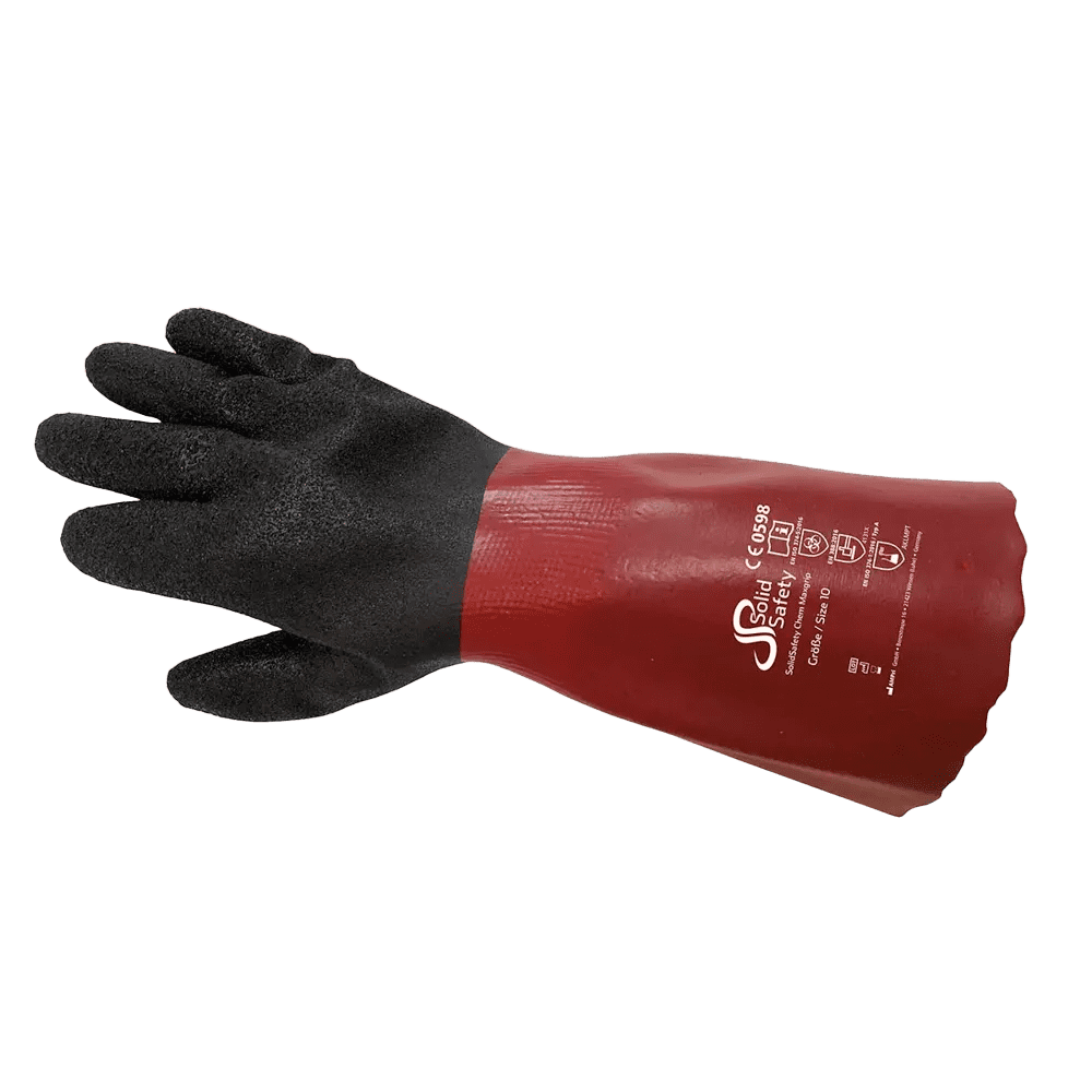 Chemikalienschutzhandschuh, Größe 8, 9, 10, 11, SolidSafety Chem MaxGrip: Robuster Arbeitsschutzhandschuh mit Chemikalienschutz Typ A als PSA kaufen.